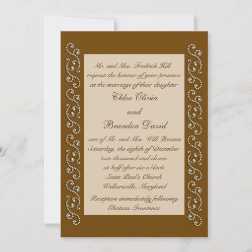 Pearl Icing on Mocha Wedding Invitation