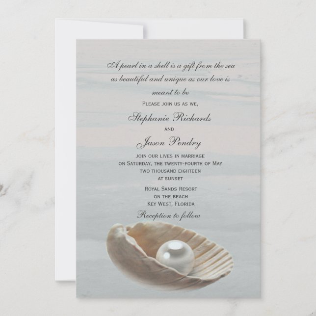 Pearl in a Shell Wedding Invitation (Front)