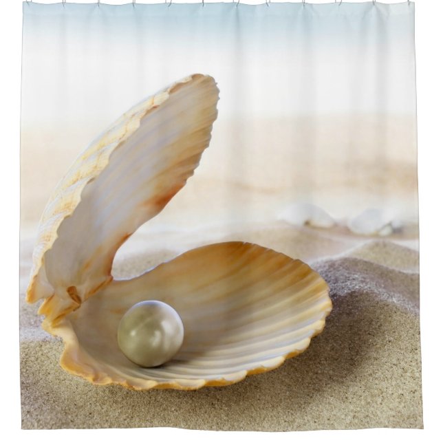 Pearl in Clam Shell Beach Sand Ocean Shower Curtain (Front)