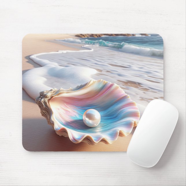 Pearl In Iridescent Oyster Shell Mouse Pad (With Mouse)
