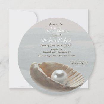 Pearl In Shell Round Bridal Shower Invitation by PixiePrints at Zazzle