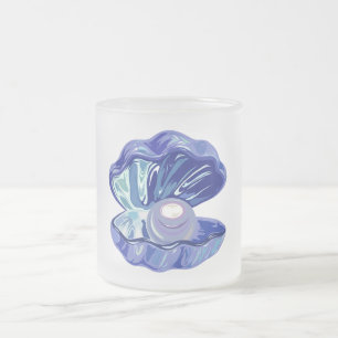 Pearl inside an ocean seashell frosted glass coffee mug