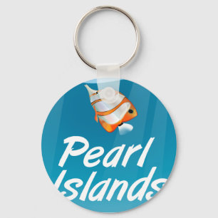 Pearl Islands tropical travel poster. Keychain