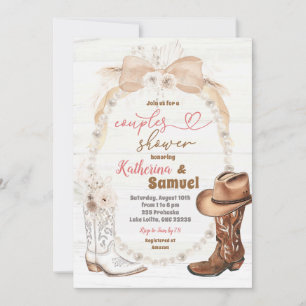 Pearl Ivory Beige Cowboy Boots Couples Shower  Invitation