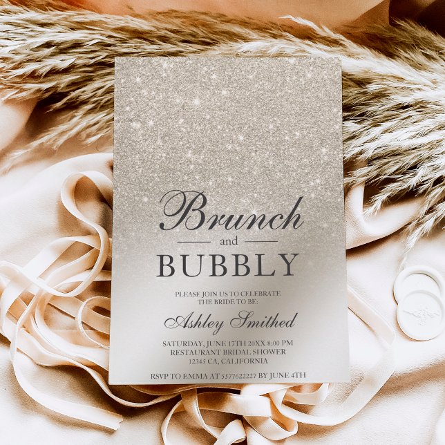 pearl ivory glitter brunch bubbly bridal shower invitation