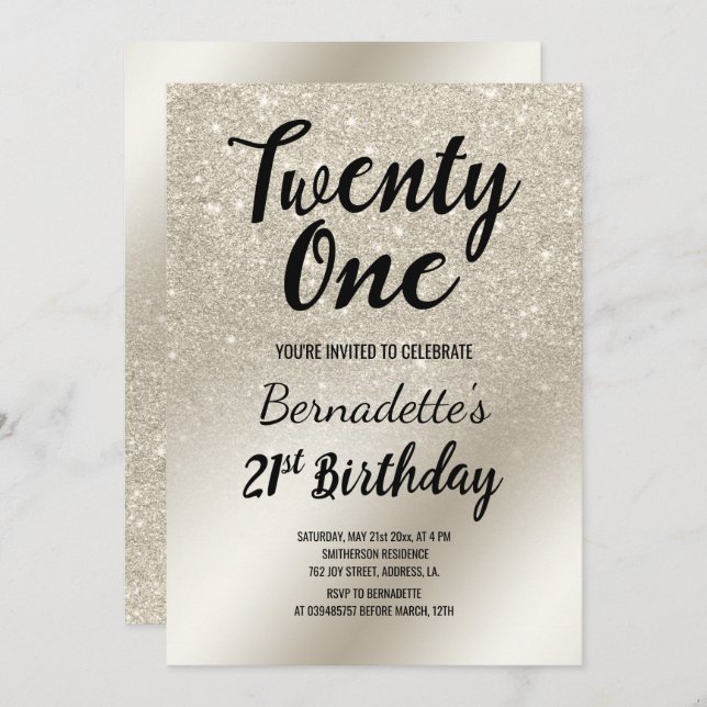 pearl ivory glitter ombre metallic 21st Birthday Invitation (Front/Back)