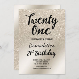 pearl ivory glitter ombre metallic 21st Birthday Invitation