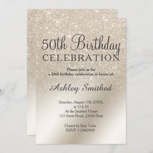 pearl ivory glitter ombre metallic 50th birthday invitation