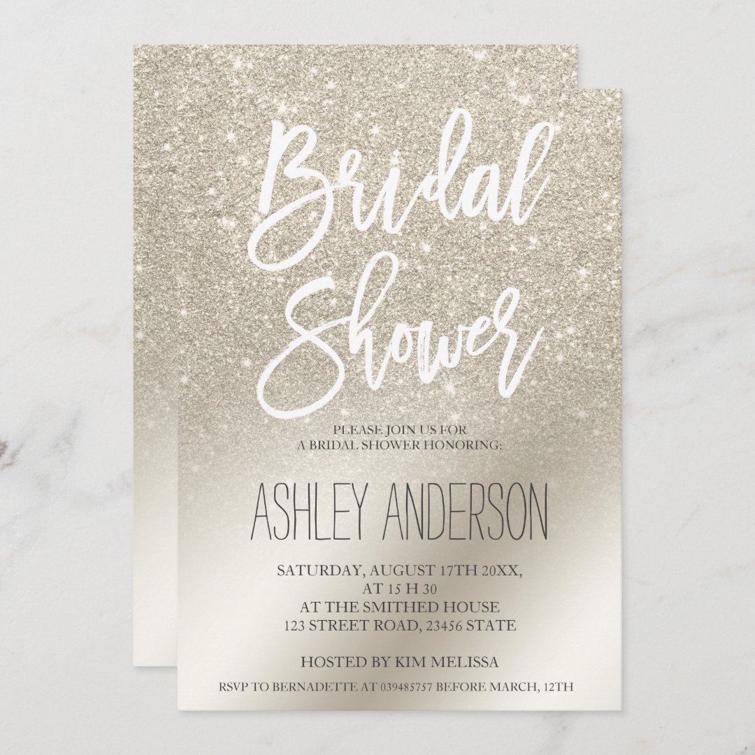 pearl ivory glitter ombre metallic bridal shower invitation | Zazzle