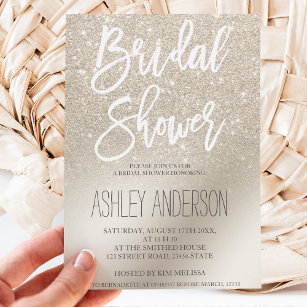 pearl ivory glitter ombre metallic bridal shower invitation