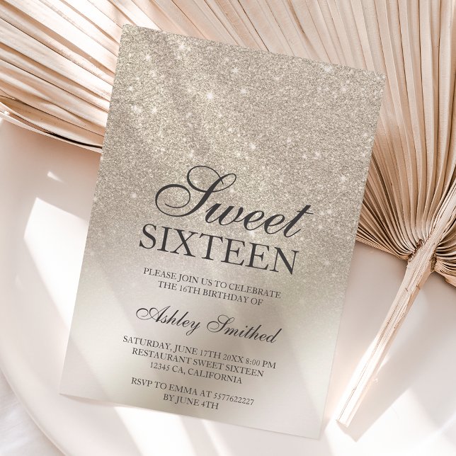 pearl ivory glitter ombre metallic chic Sweet 16 Invitation (Creator Uploaded)