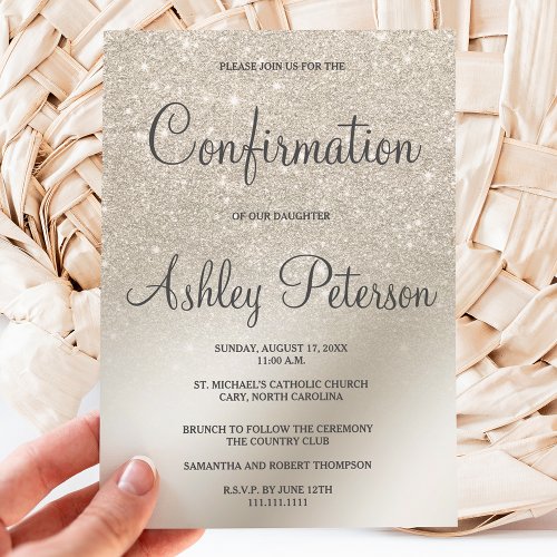 pearl ivory glitter ombre metallic confirmation invitation