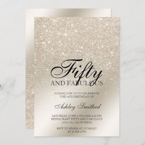 pearl ivory  glitter ombre metallic fifty fabulous invitation