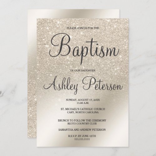 pearl ivory glitter ombre metallic foil baptism invitation