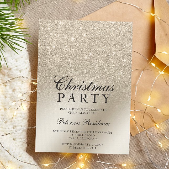 pearl ivory glitter ombre metallic foil Christmas Invitation (pearl ivory glitter ombre metallic foil Christmas Invitation)