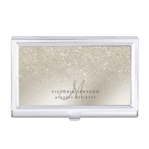 pearl ivory glitter ombre metallic foil monogram business card case