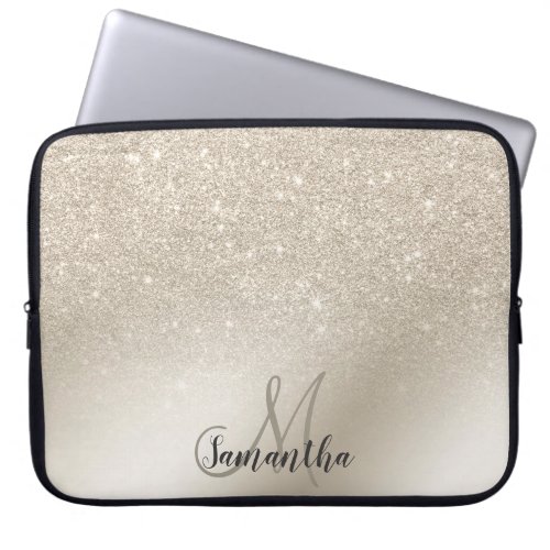 pearl ivory glitter ombre metallic foil monogram laptop sleeve