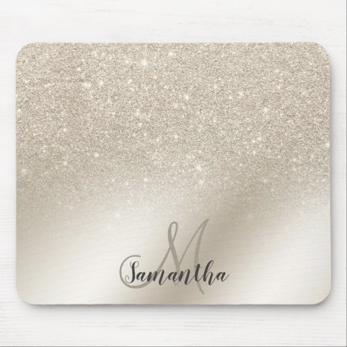 pearl ivory glitter ombre metallic foil monogram mouse pad