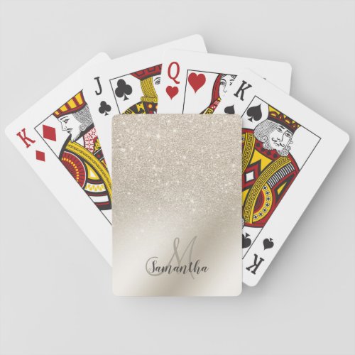 pearl ivory glitter ombre metallic foil monogram playing cards