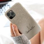 Pearl ivory glitter ombre metallic foil name iPhone 11 pro max case<br><div class="desc">Pearl ivory glitter ombre metallic foil  personalized monogram. This is a printed image,  there are no glitter elements or shine to it.</div>