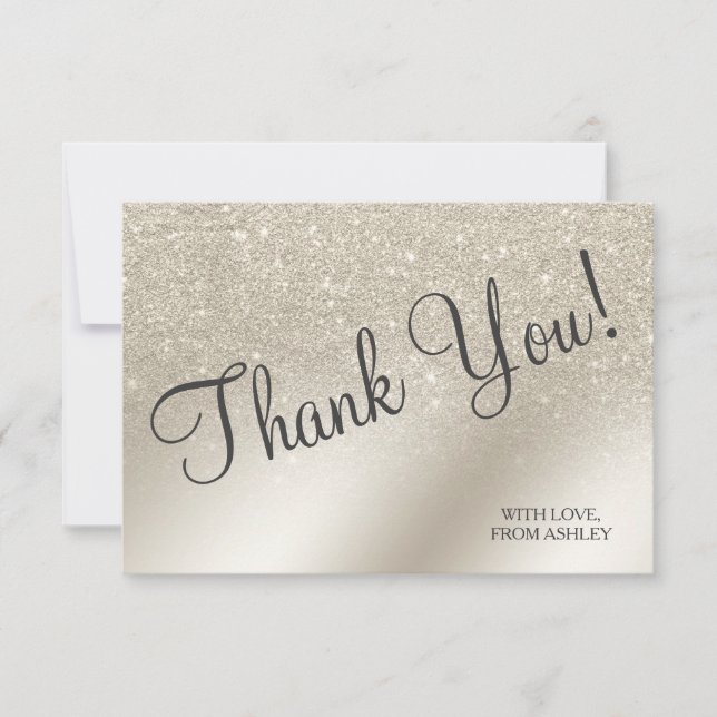 pearl ivory  glitter ombre metallic foil thank you (Front)