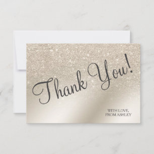 pearl ivory glitter ombre metallic foil thank you card