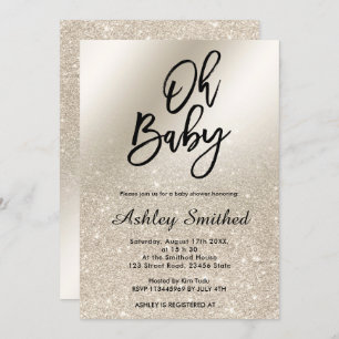pearl ivory glitter ombre metallic Oh baby shower Invitation