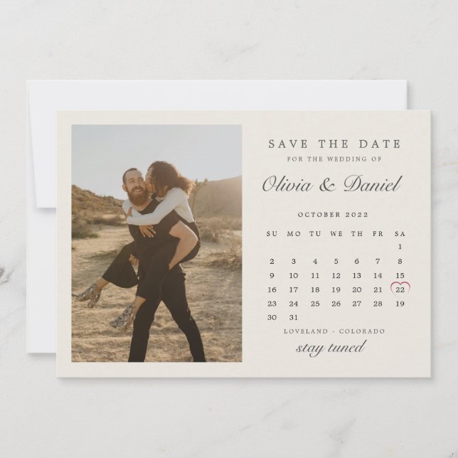 Pearl Ivory October Calendar Photo Save The Date Invitation (Front)