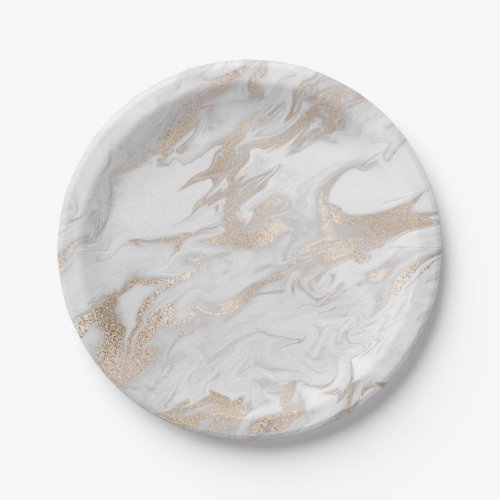 Pearl Ivory Titanium White Gold Marble Party Vip Paper Plates