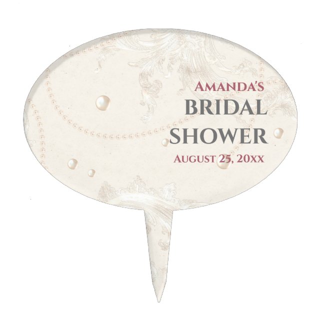 Pearl Jewels Bridal Shower  Cake Topper (Front)