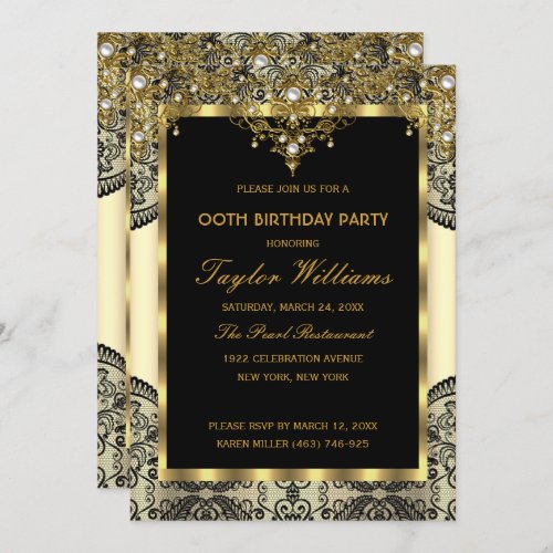 Pearl Lace Gold Cream Glamour Birthday Party Invitation