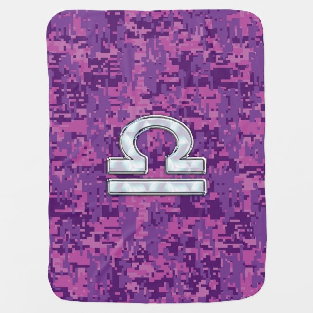 Pearl Libra Zodiac Sign on Fuchsia Digital Camo Baby Blanket (Front)