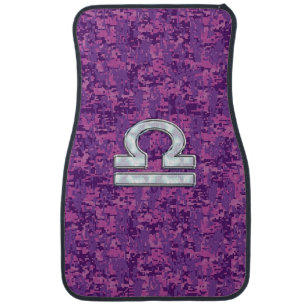 Pearl Libra Zodiac Sign on Fuchsia Digital Camo Car Floor Mat
