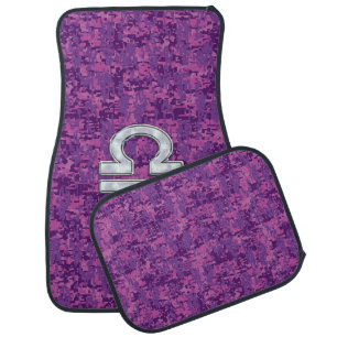Pearl Libra Zodiac Sign on Fuchsia Digital Camo Car Mat
