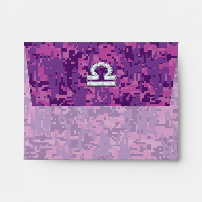 Pearl Libra Zodiac Sign on Fuchsia Digital Camo Envelope (Back (Top Flap))