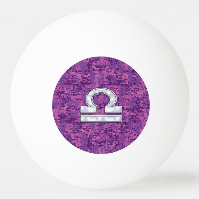 Pearl Libra Zodiac Sign on Fuchsia Digital Camo Ping-Pong Ball (Front)