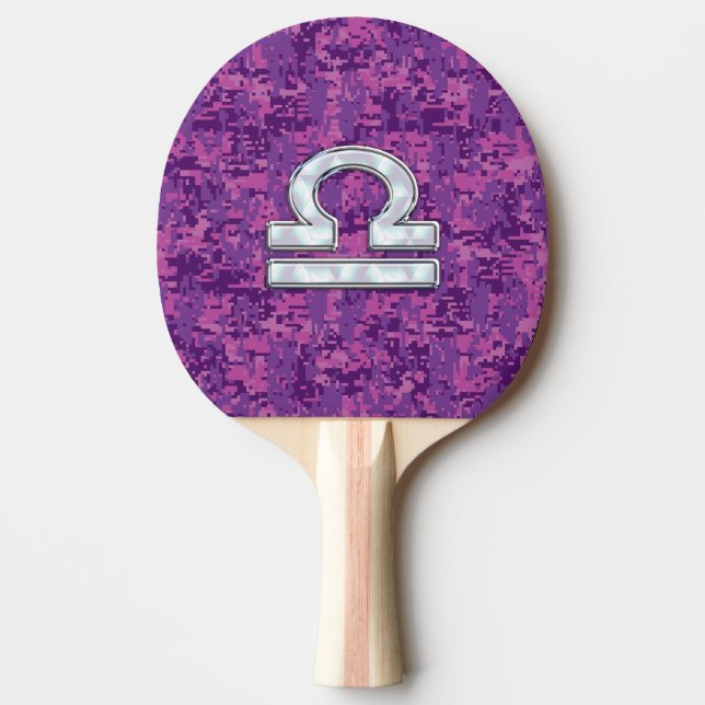 Pearl Libra Zodiac Sign on Fuchsia Digital Camo Ping-Pong Paddle (Front)