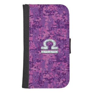 Pearl Libra Zodiac Sign on Fuchsia Digital Camo Galaxy S4 Wallet Case