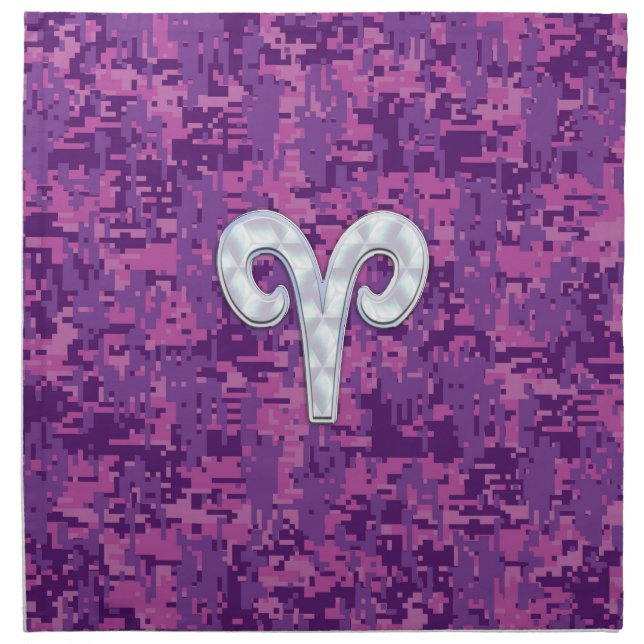 Pearl Like Aries Symbol on Pink Digital Camo Cloth Napkin (Front)