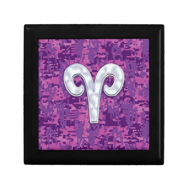 Pearl Like Aries Symbol on Pink Digital Camo Gift Box (Front)