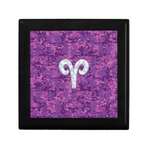 Pearl Like Aries Symbol on Pink Digital Camo Gift Box