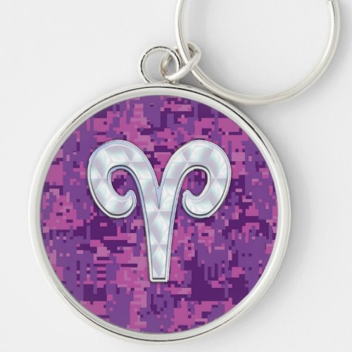 Pearl Like Aries Symbol on Pink Digital Camo Keychain