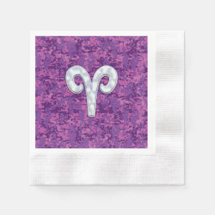 Pearl Like Aries Symbol on Pink Digital Camo Napkins