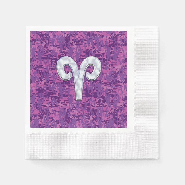 Pearl Like Aries Symbol on Pink Digital Camo Napkins (Front)