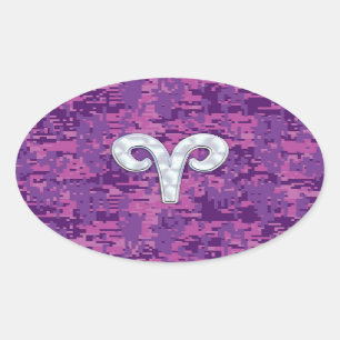 Pearl Like Aries Symbol on Pink Digital Camo Oval Sticker