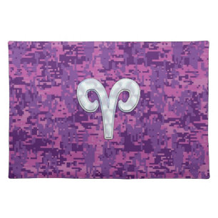 Pearl Like Aries Symbol on Pink Digital Camo Placemat
