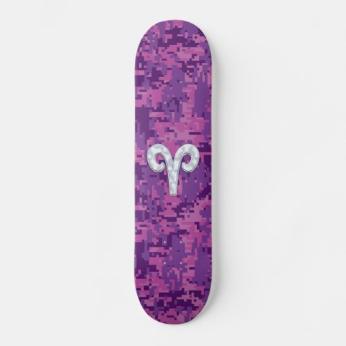 Pearl Like Aries Symbol on Pink Digital Camo Skateboard Deck