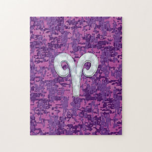Pearl Like Aries Zodiac Sign on Digital Camo Jigsaw Puzzle