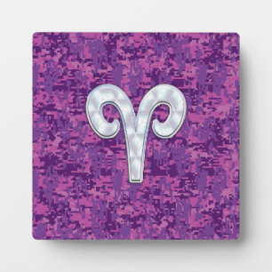 Pearl Like Aries Zodiac Sign on Digital Camo Plaque