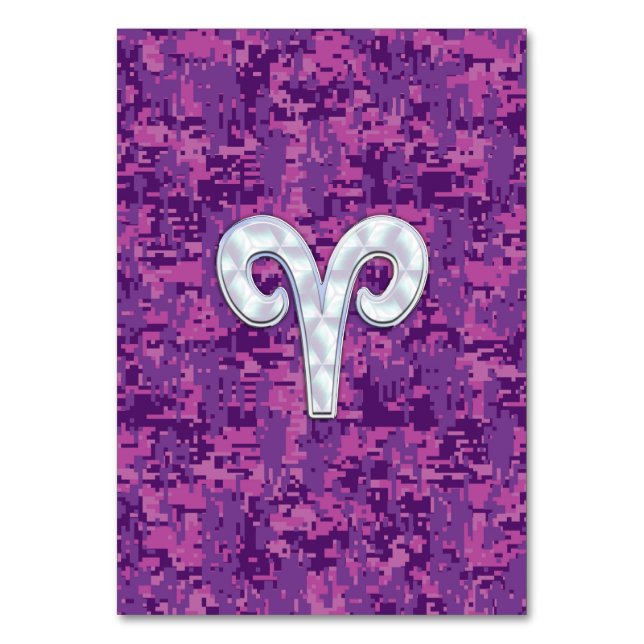 Pearl Like Aries Zodiac Sign on Digital Camo Table Number (Front)